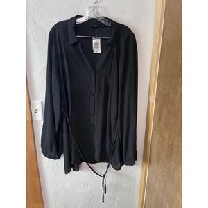 Torrid Harper Black Button Front Long Sleeve Tie Waist Shirt Top Plus Size 3 3X